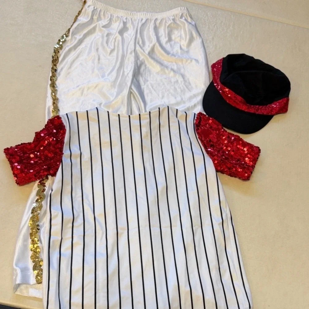 Kids Baseball Dance Costume Set Sequin Pinstripe Jazz Tap Hip Hop J2059